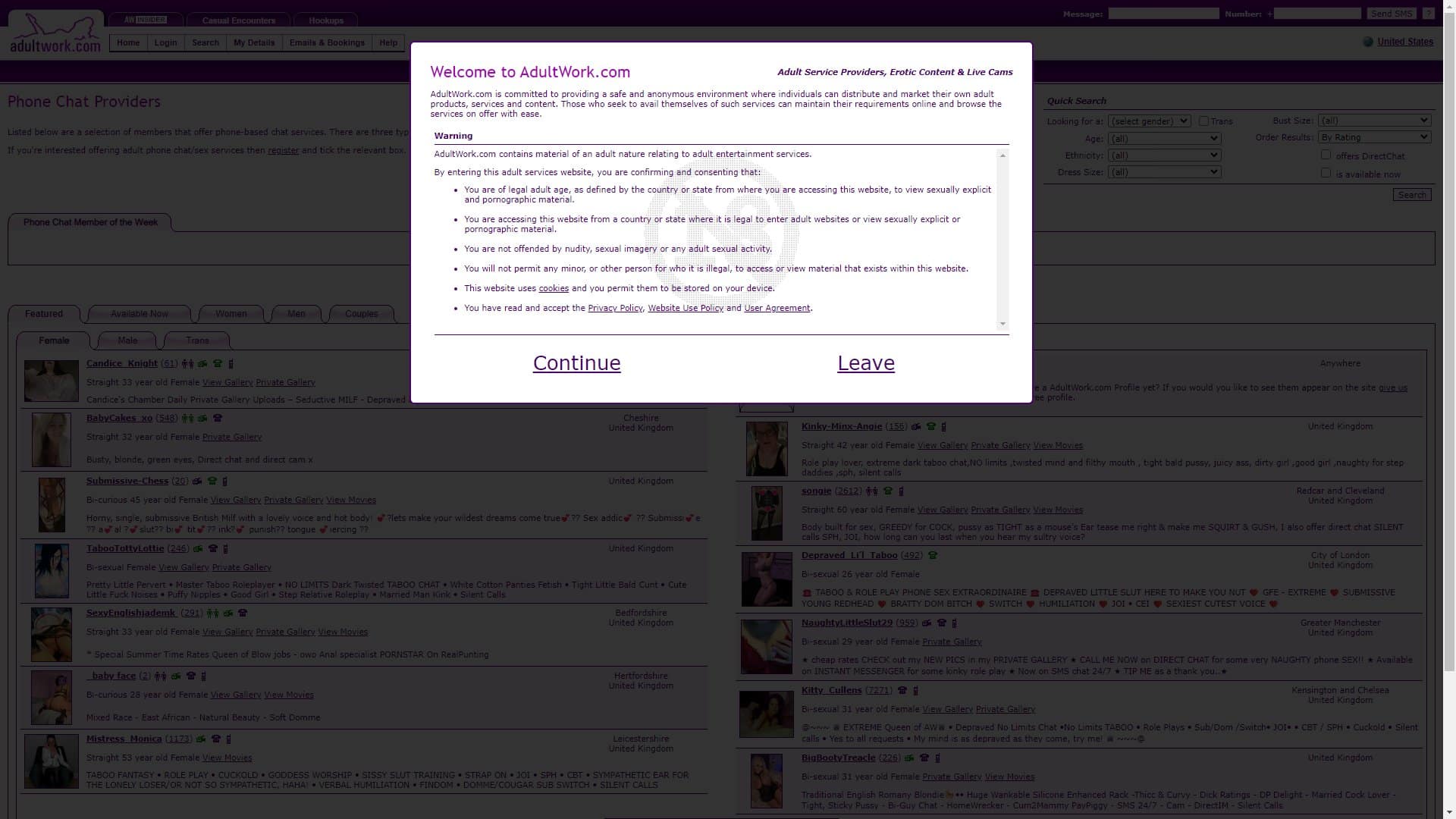 Screenshot of Adultwork Phone Sex
