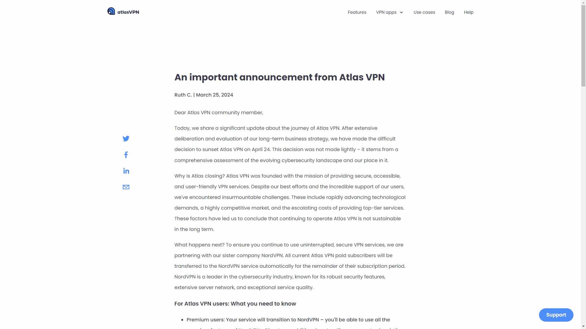 Screenshot of Atlas Vpn