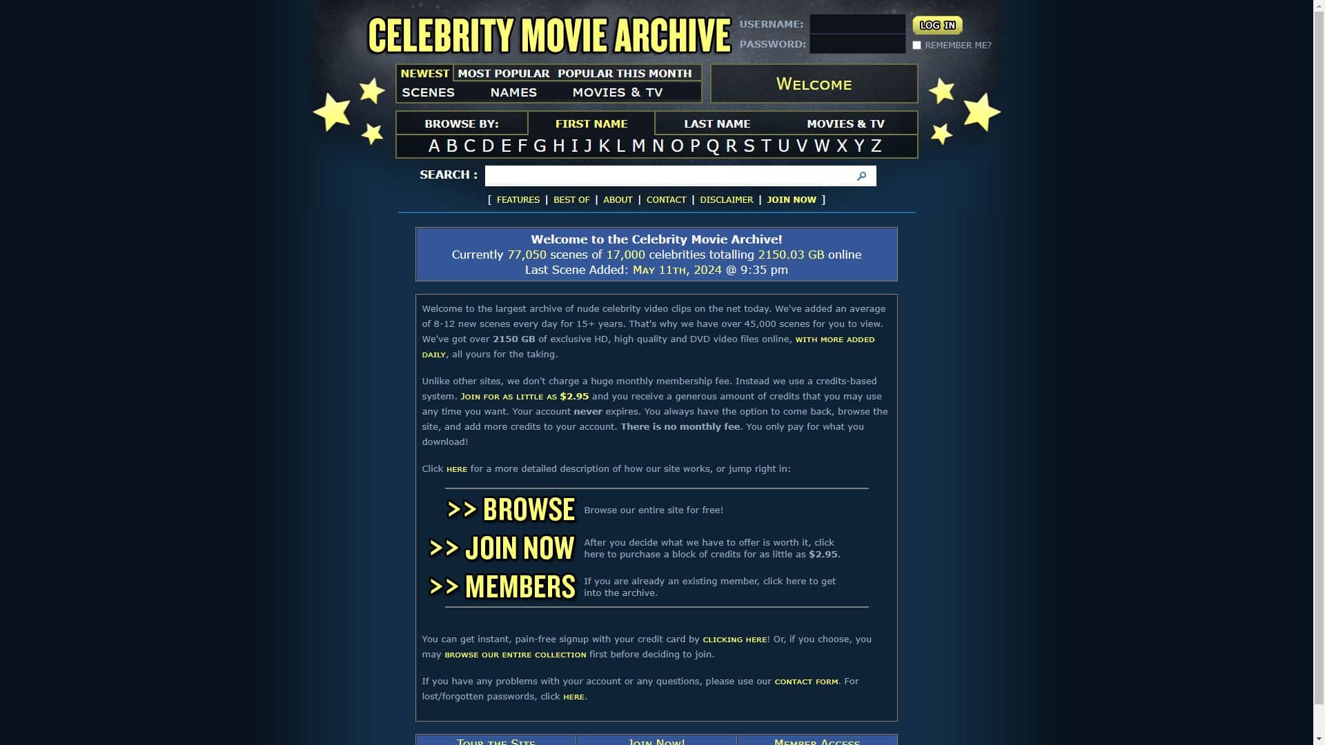 Screenshot of Celebrity Movie Archive