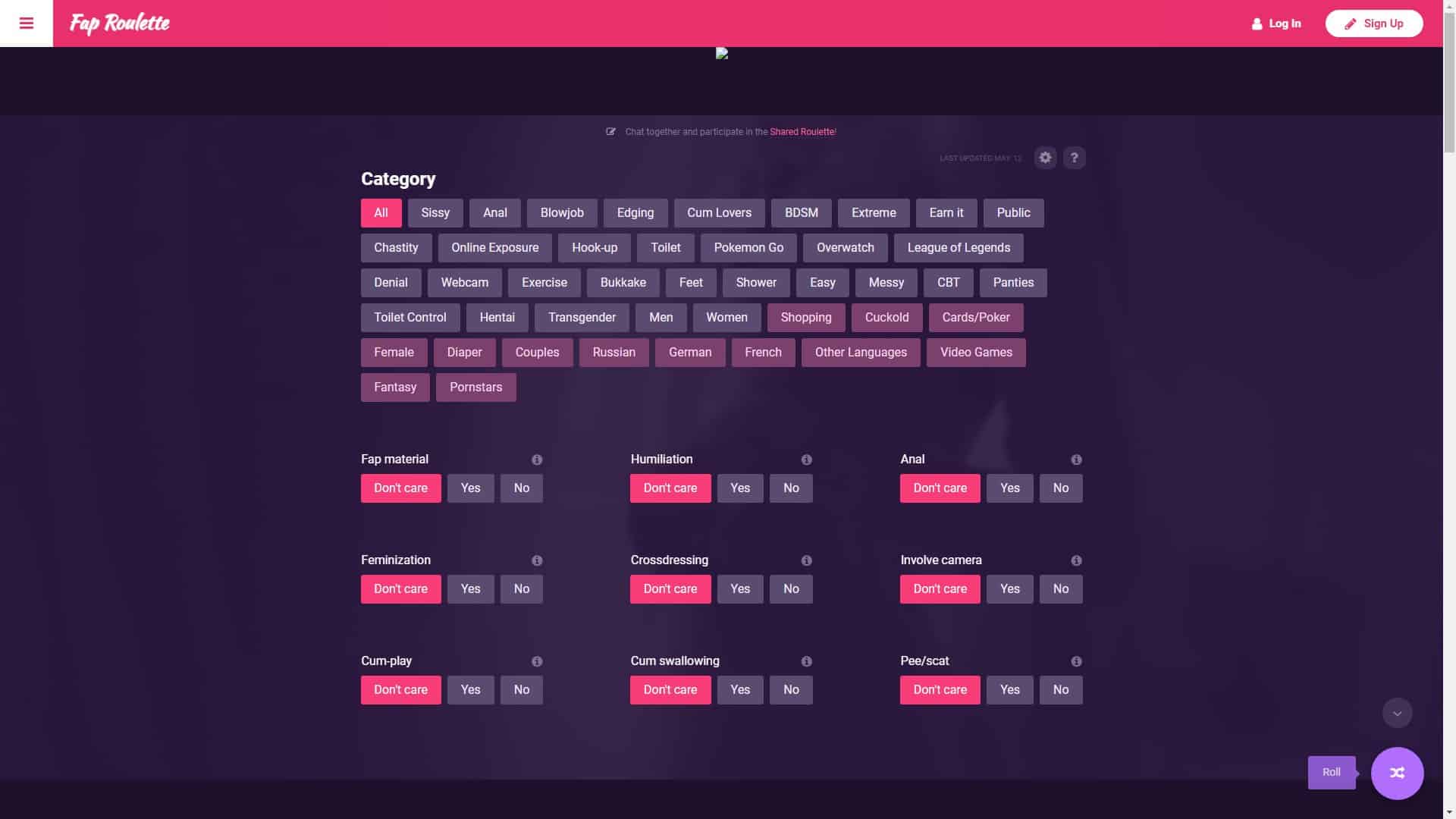 Screenshot of Fap Roulette