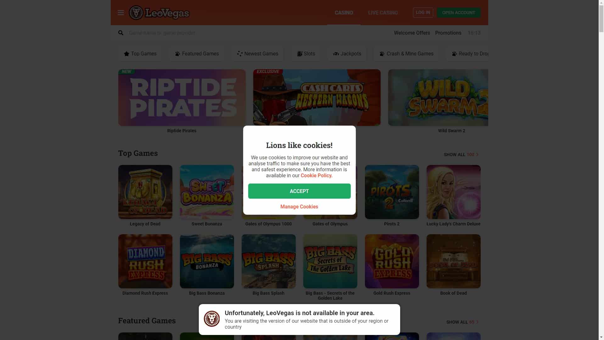 Screenshot of Leovegas