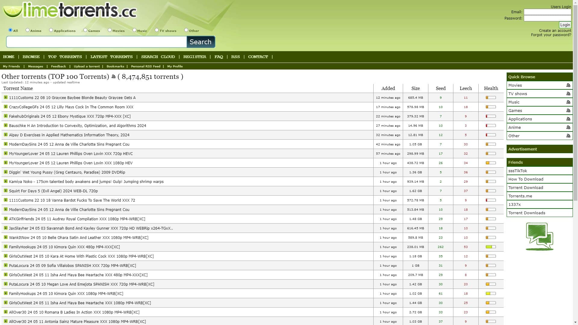 Screenshot of Limetorrents