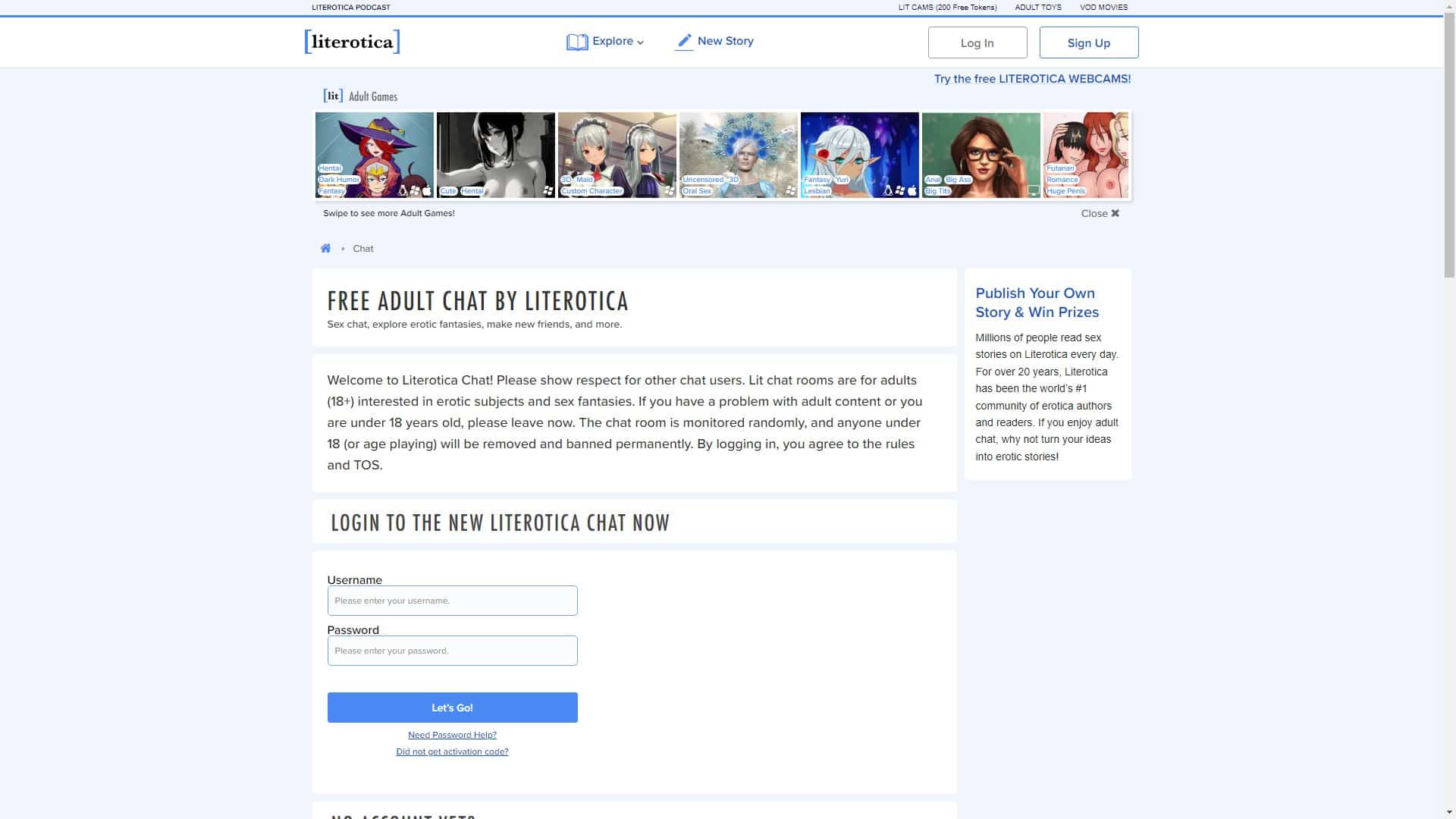 Screenshot of Literotica Chat