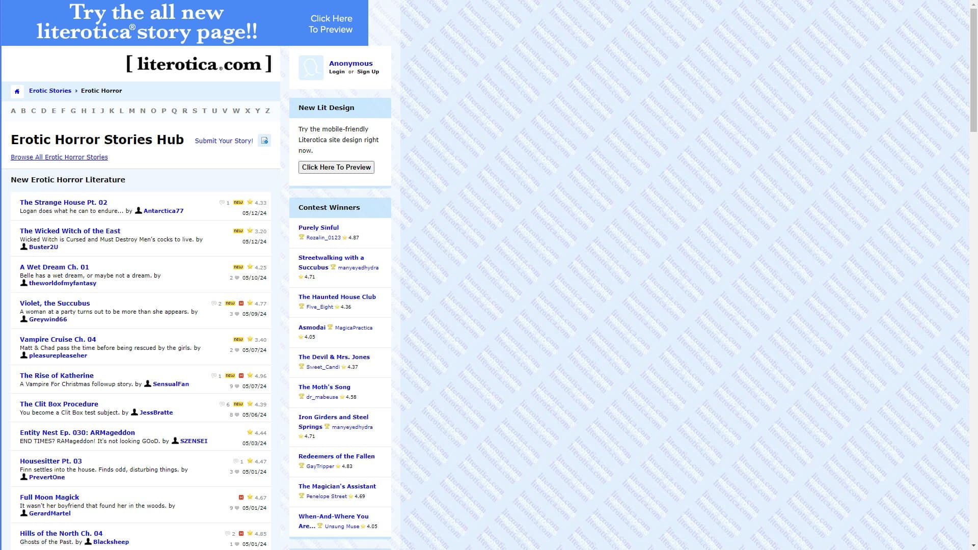 Screenshot of Literotica Horror