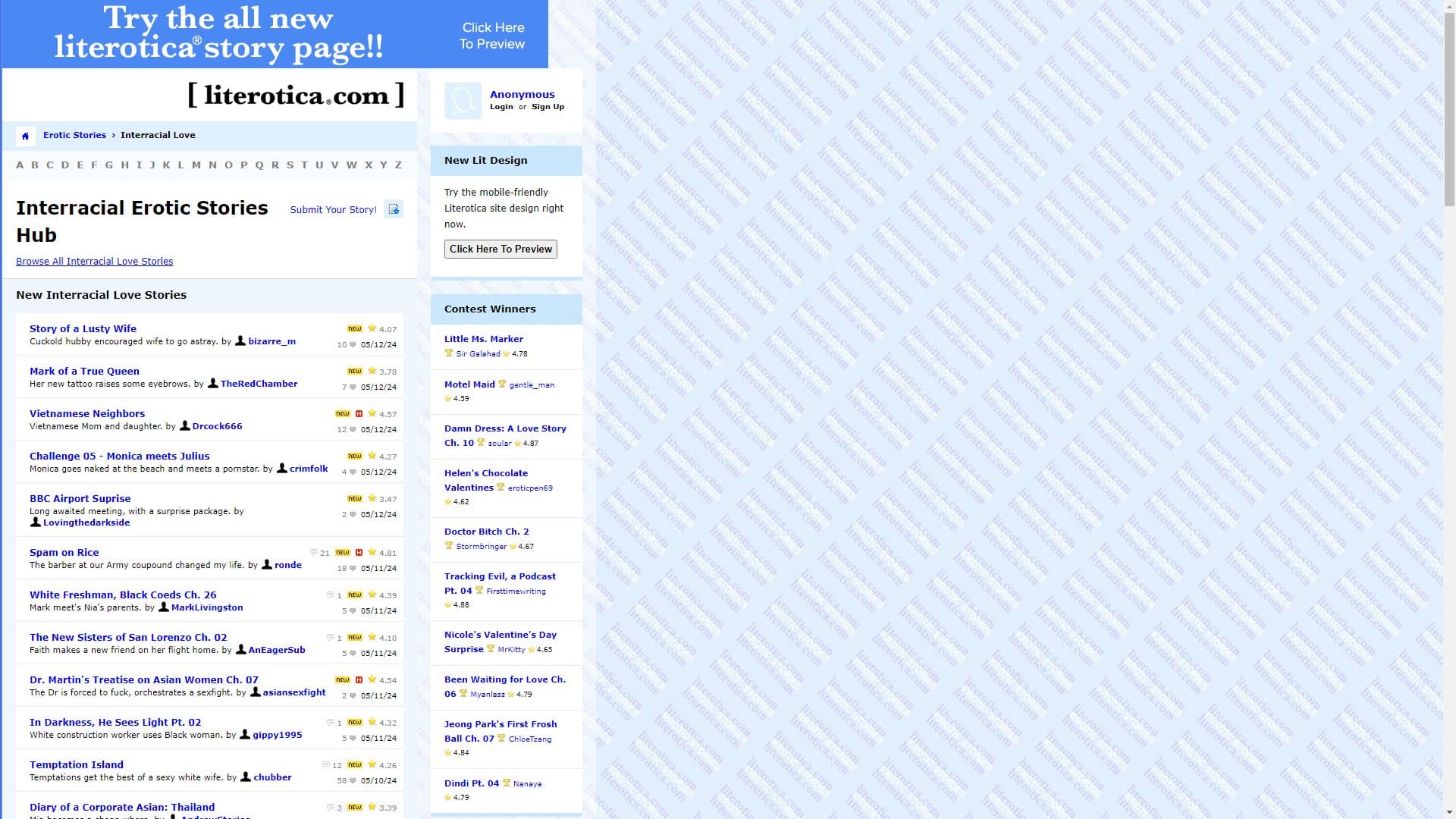 Screenshot of Literotica Interracial Sex Stories