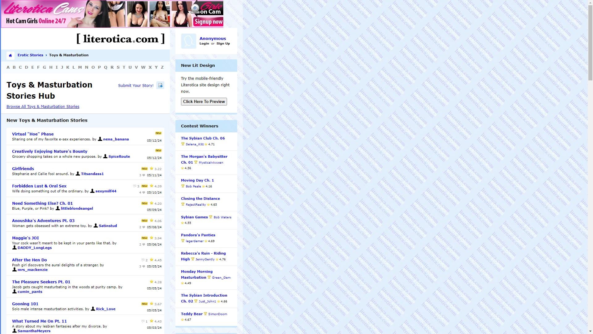 Screenshot of Literotica Masturbation