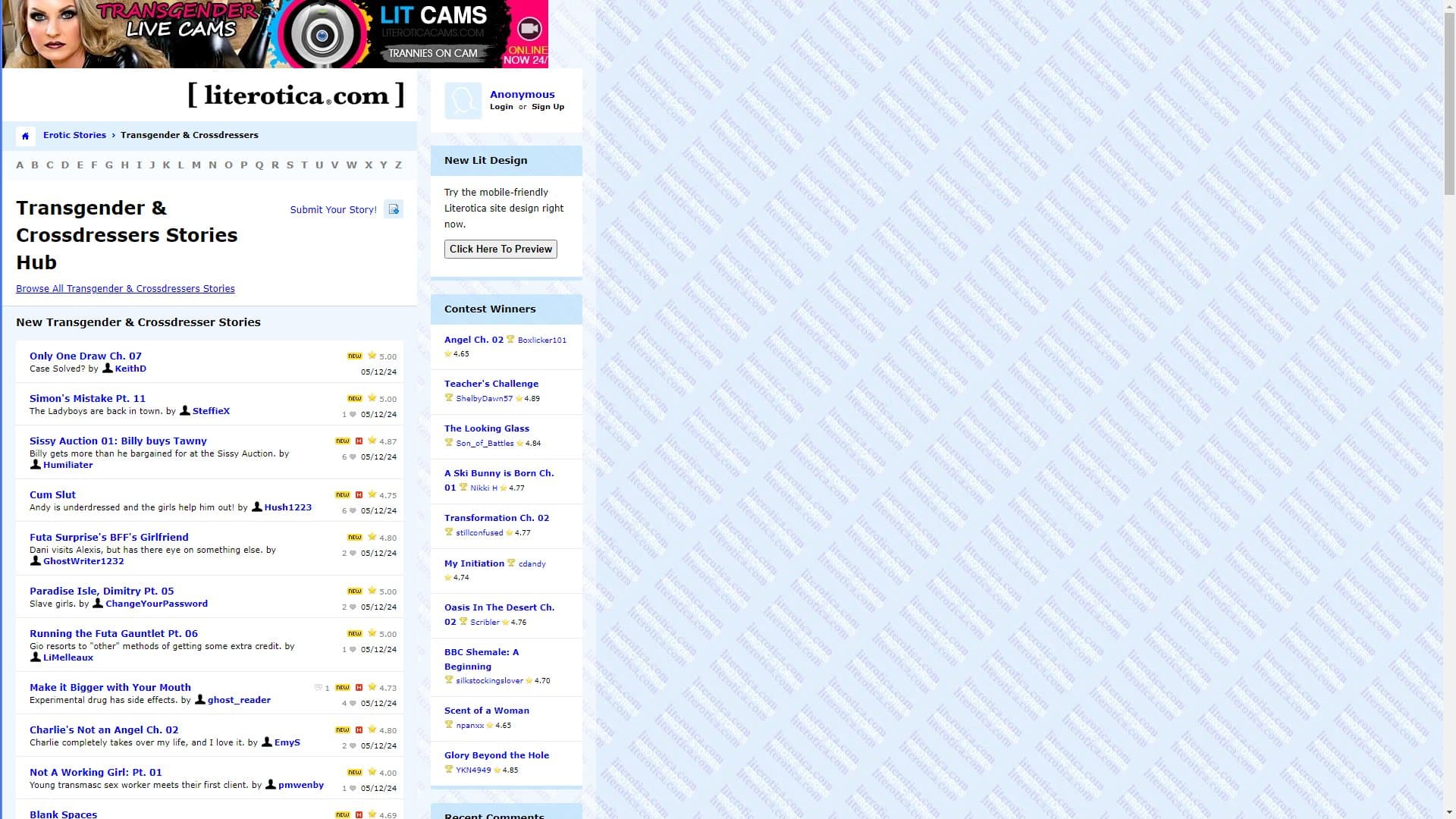 Screenshot of Literotica Trans Stories