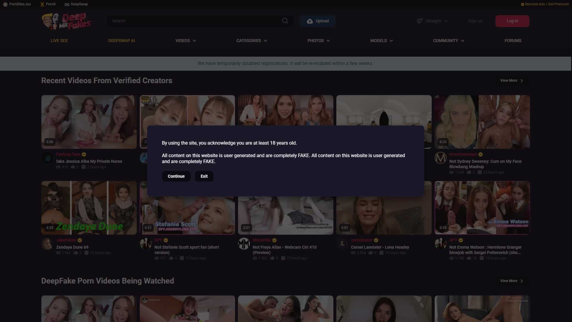 Screenshot of Mrdeepfakes (Fake)