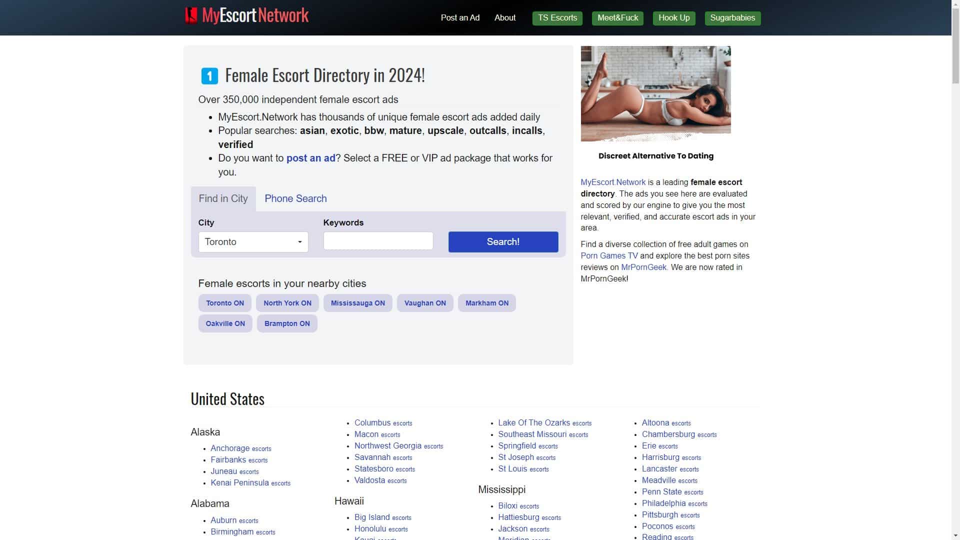 Screenshot of My Escort Network