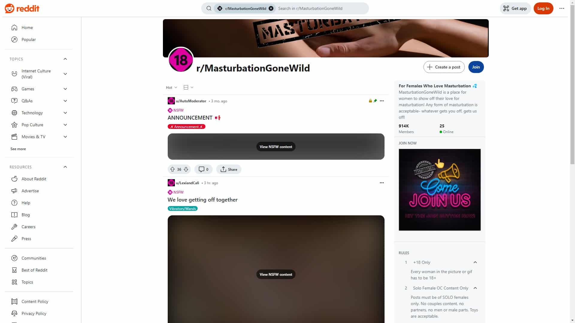 Screenshot of Reddit Masturbation Gone Wild