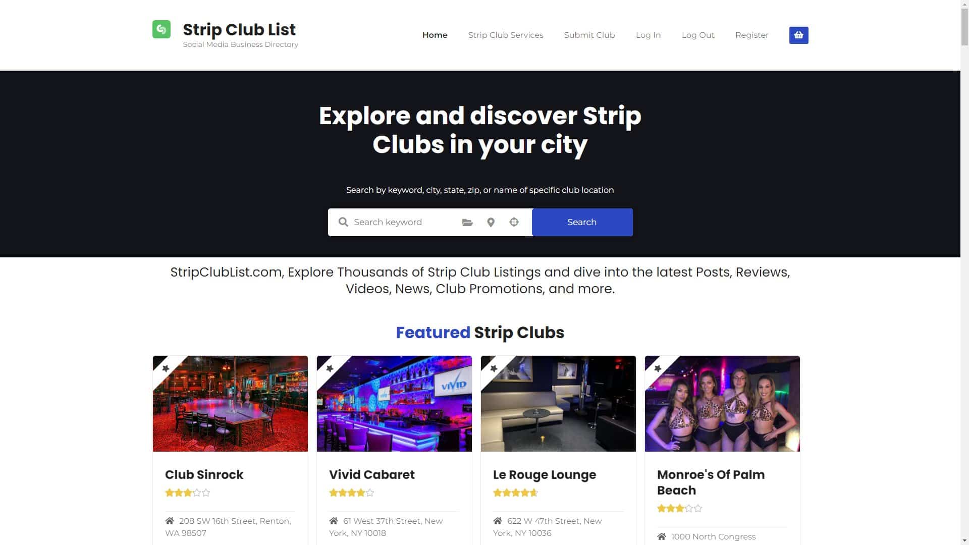 Screenshot of Stripclublist