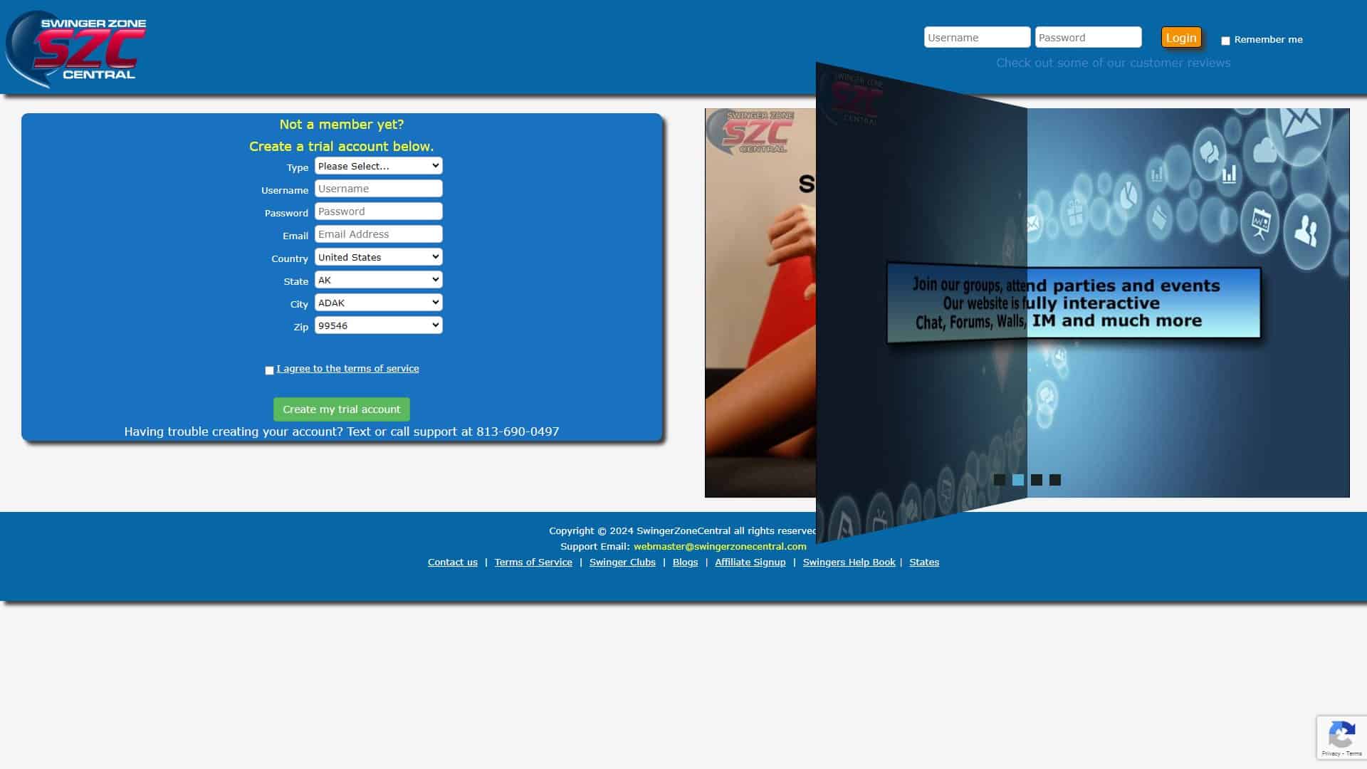 Screenshot of Swinger Zone Central