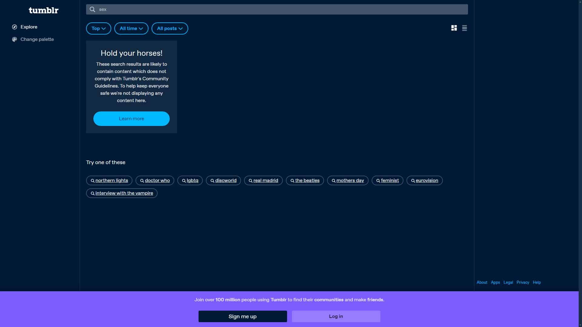 Screenshot of Tumblr Sex