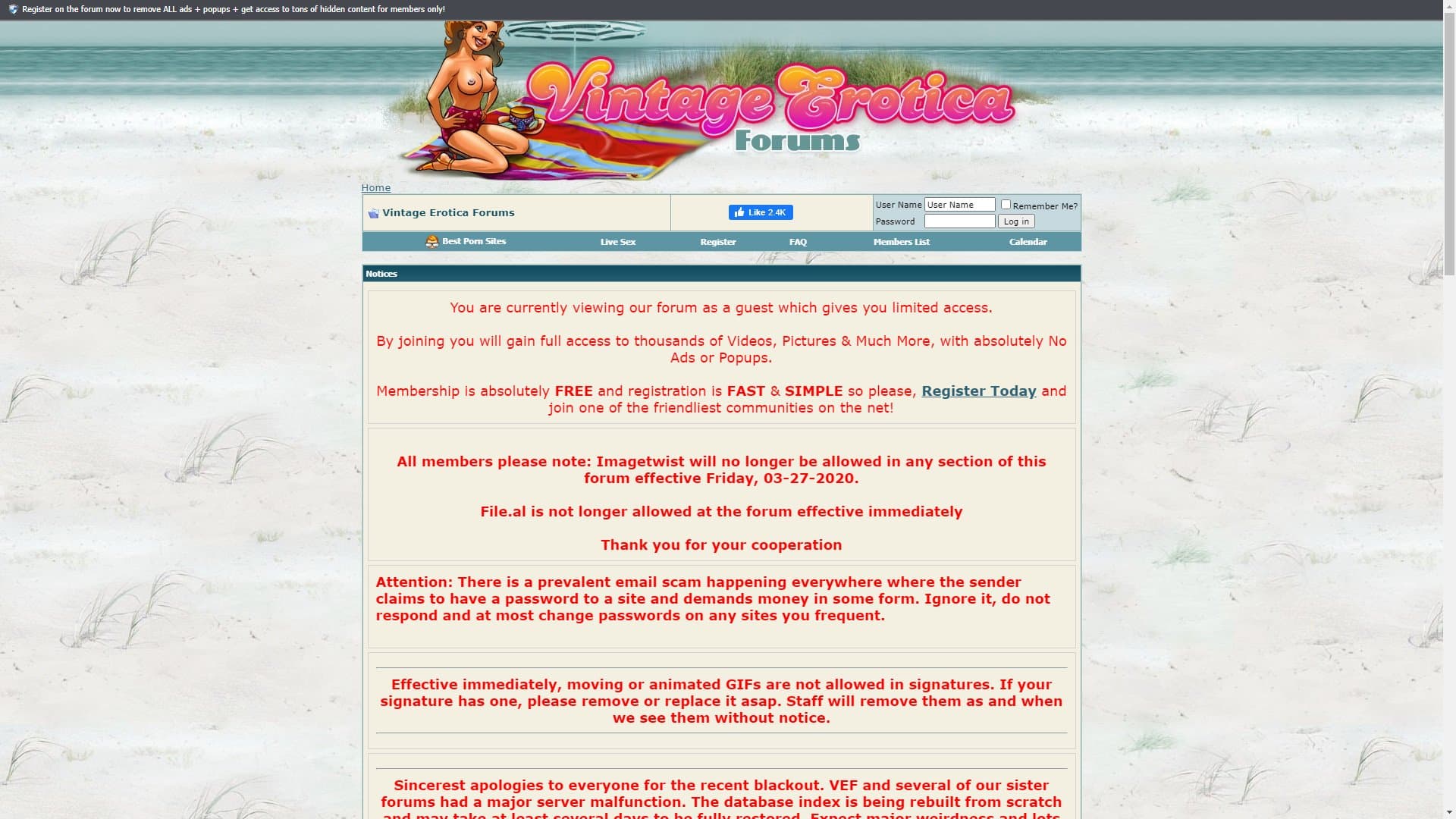 Screenshot of Vintage Erotica Forums