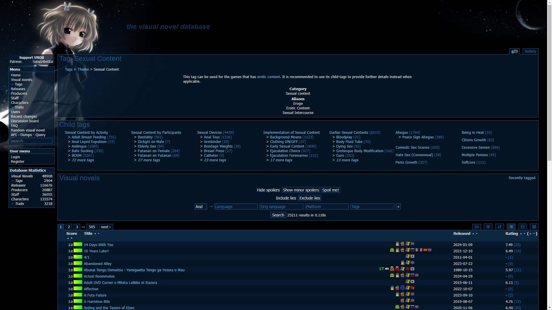 Screenshot of Vndb