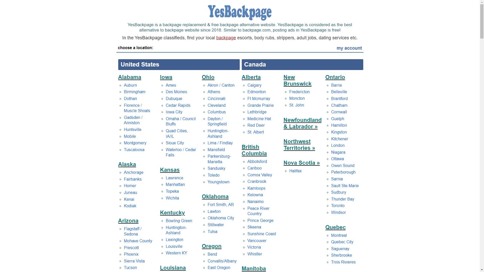Screenshot of Yesbackpage