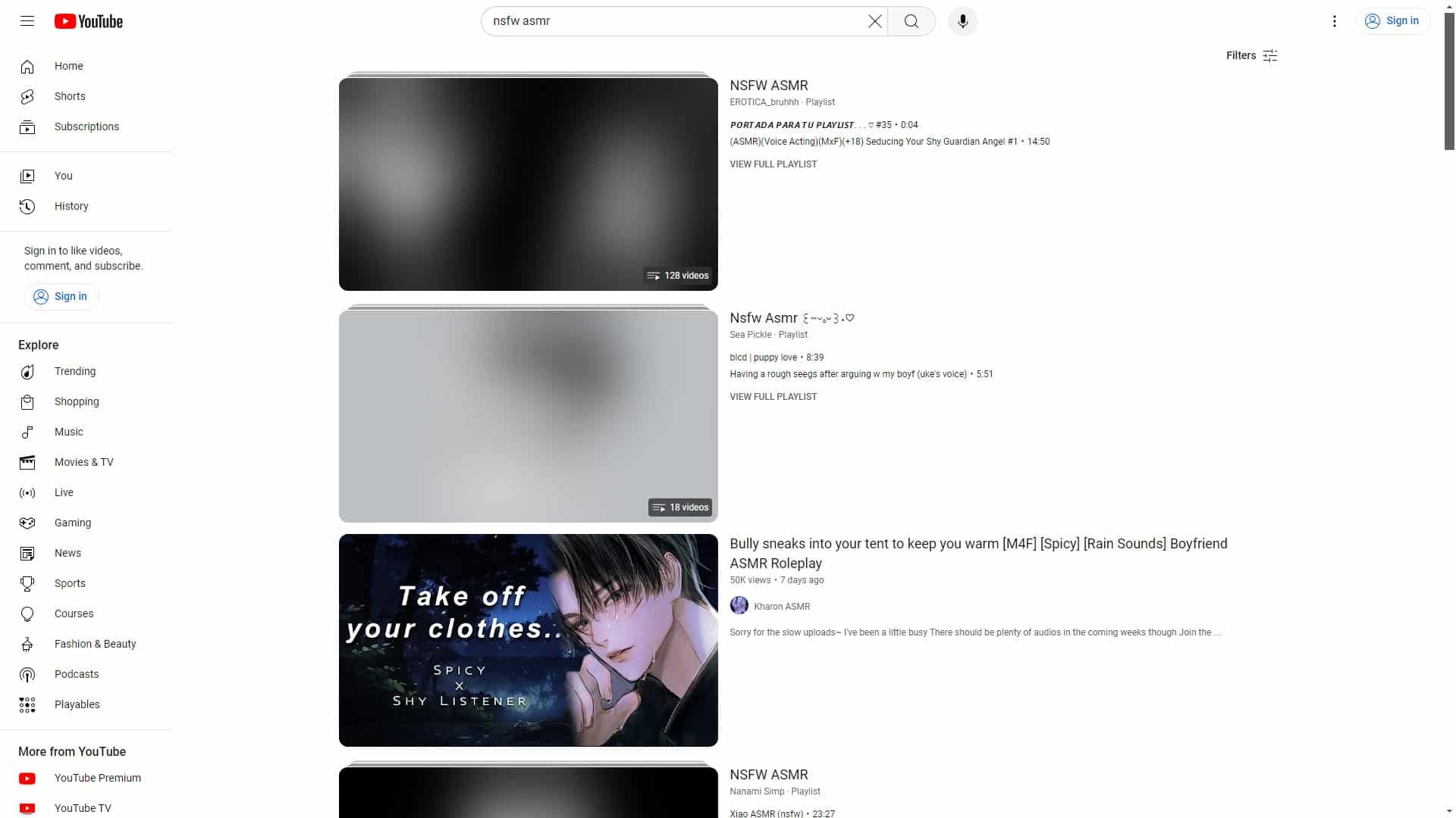 Screenshot of Youtube Nsfw Asmr